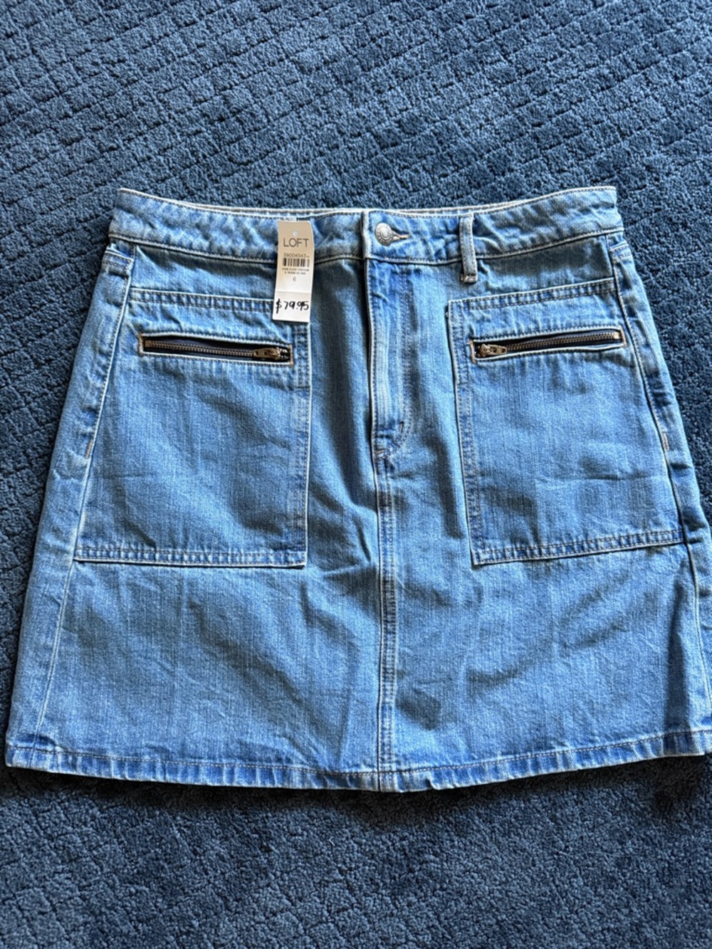 LOFT Light Blue Denim Mini Skirt with Front Zip Pockets